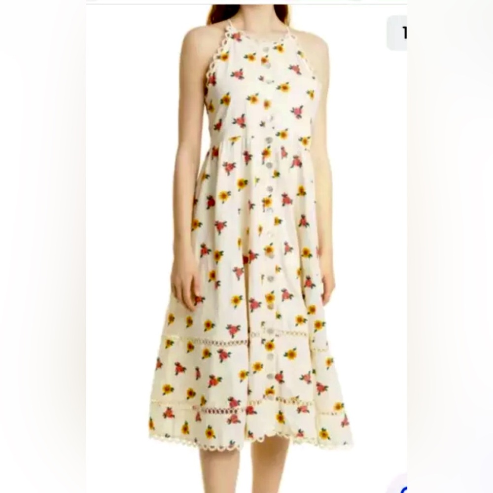 Farm Rio midi embroidered white dress new with tag